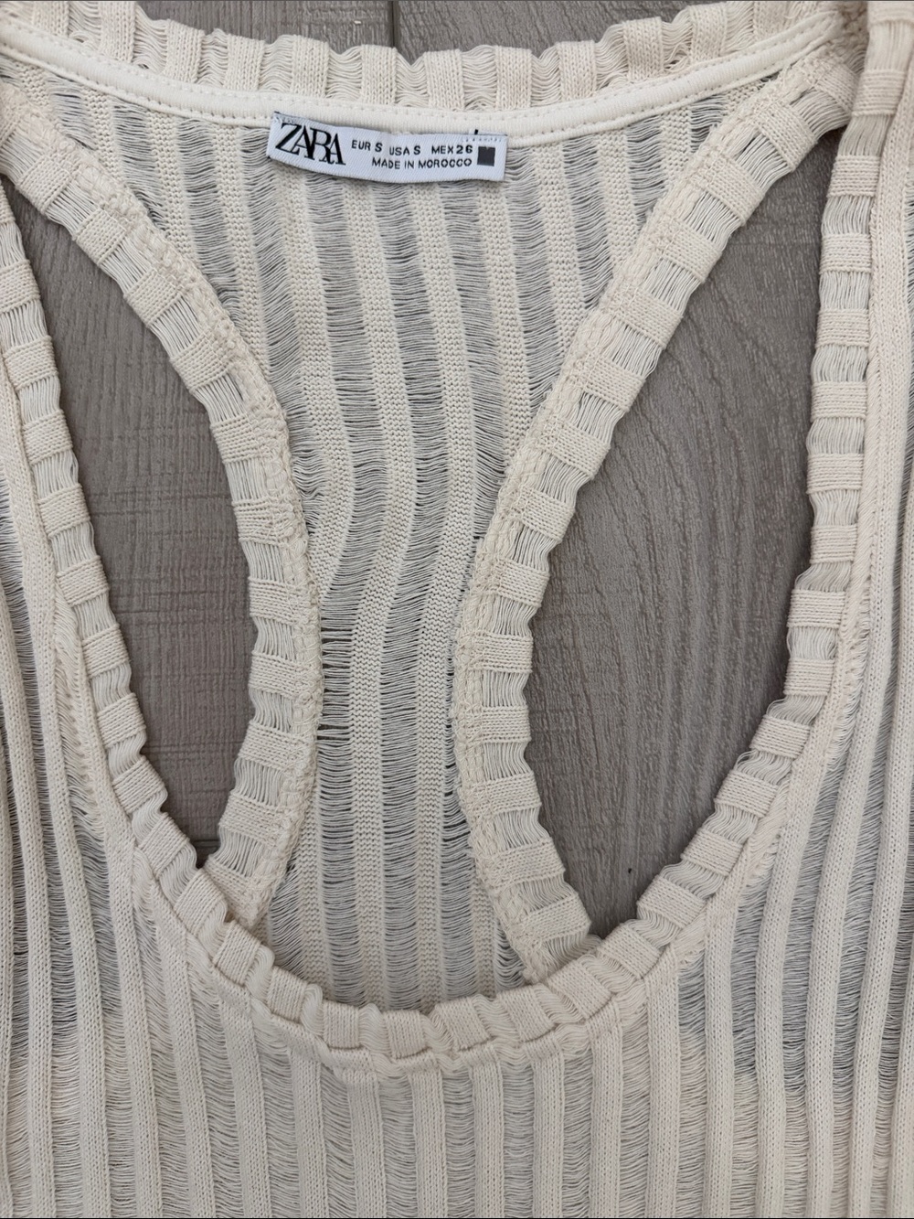 Zara Cream Ribbed Racerback Fringe Tank - Picture 3 of 4